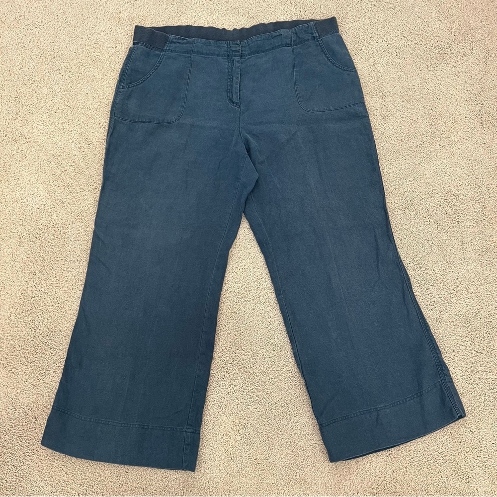 J Jill Pure Jill 100% Linen Wide Leg Blue Pants size large